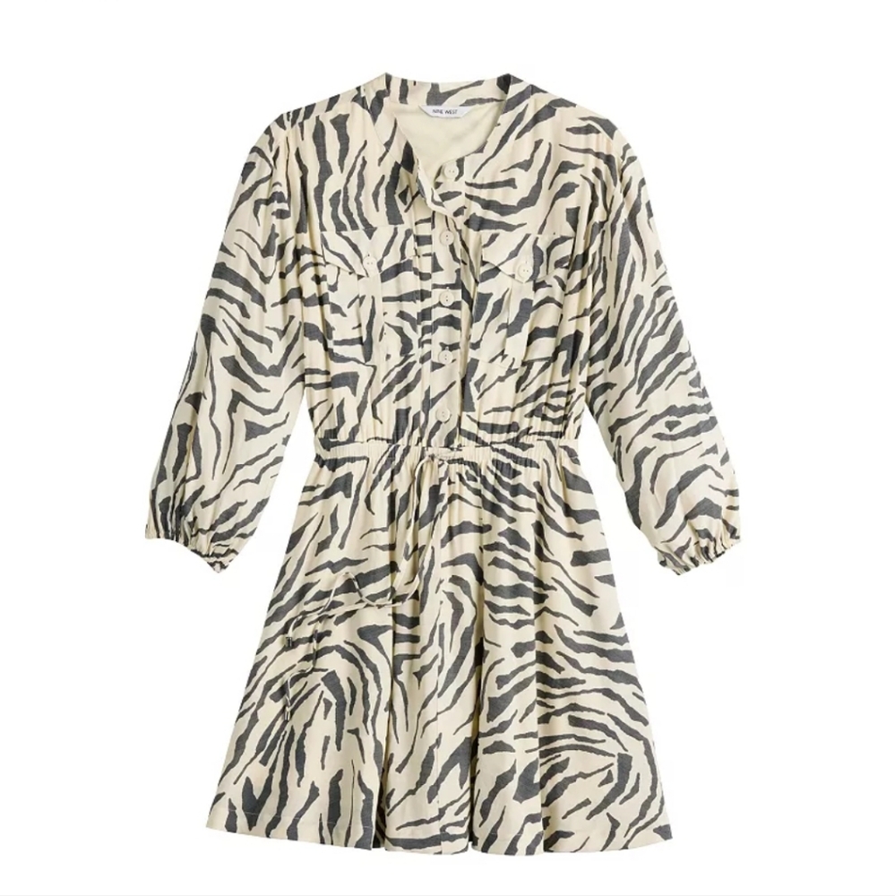 Nine West Black and Cream Patterned Dress